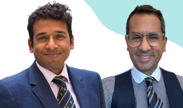 An image of Dr James Thambyrajah and Dr Carter Singh side-by-side to promote a joint podcast.