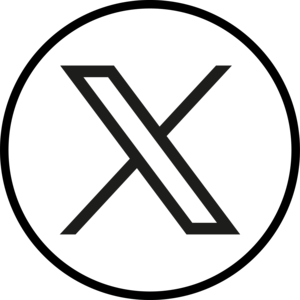 A small white and black logo for the X social media platform.