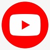 YouTube logo, consisting of a white video screen with a red play button on top, all on top of a red circle